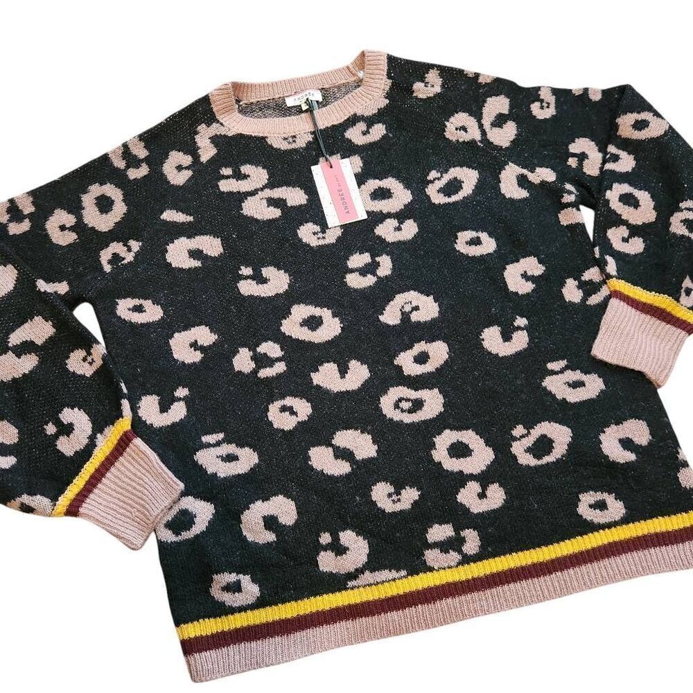 Andree by Unit Sweater Womens 1X Plus Geometric Animal Leopard Crewneck